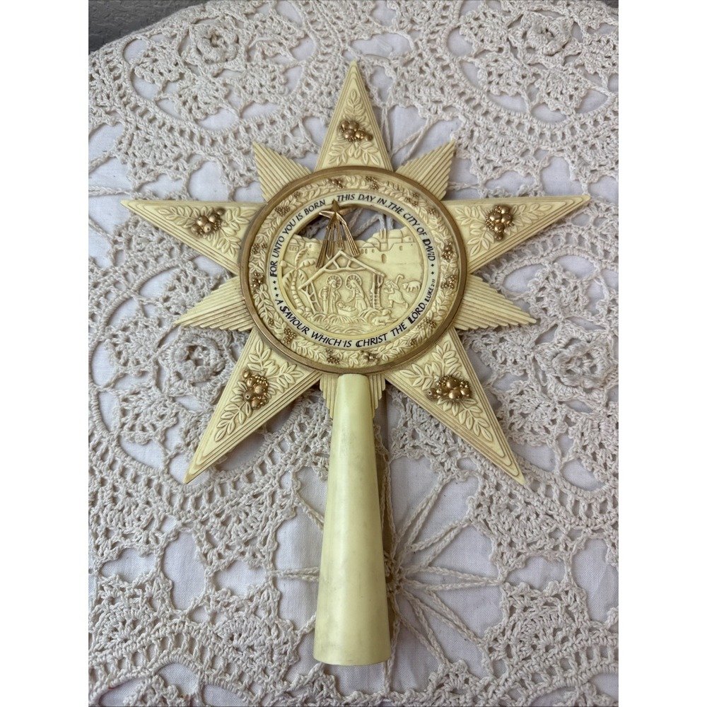 Vintage Enesco Nativity We Have Seen His Star Christmas Tree Topper 2-Sided 1983